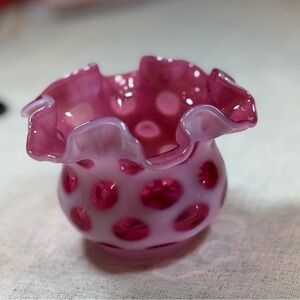 Fenton Glass Coin Dot Cranberry Bowl